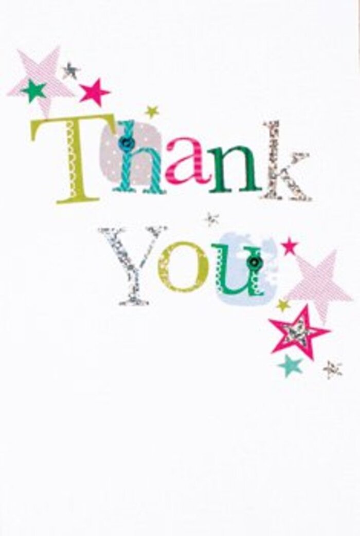 There's a gentle exuberance in this thank you card, mirroring the friendly spirit of Leyton's historic neighbourhoods. The phrase 'Thank You' is elegantly arranged, each letter carrying its own personality-some graced by polka dots and lively swirls, others quietly dignified in neat silver, bright turquoise, or jewel-pink. Tiny stars-some striped, some glimmering-cluster near the message, as though blessing the sentiment with Leyton's own sense of community cheer. The design maintains a light, modern touch, with an open white background allowing every hue and metallic accent to radiate joy. The surface invites the fingertips with subtle texture, evoking cards exchanged between friends after a thoughtful gesture on Francis Road. Whether tucked alongside a fresh arrangement from Flowers Leyton or sent as a small standalone thank you, it carries a universal warmth. It's both uplifting and refined, much like the best moments shared throughout Leyton's thriving local scene.