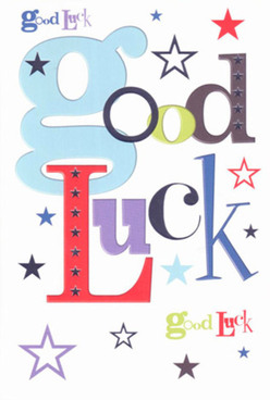 This good luck card exudes confident charm, thoughtfully designed by a florist attuned to Leyton's creative pulse. A large baby-blue 'g' anchors the message in playful optimism, while bold reds and deep purples weave in notes of seriousness and celebration akin to the dynamic spirit found near Coronation Gardens. Sprawled across a pristine white backdrop, stars of every size and shade-inky midnight, sky blue, and soft lavender-seem as if gathered from wishes sent skyward at a local Leyton celebration. Each font and colour choice delivers more than words; together, they conjure a feeling of anticipation and energetic support, carrying the same emotional resonance as a thoughtfully selected bouquet from Flowers Leyton. The card's flat, smooth surface beckons a gentle touch, promising the sensory pleasure of fine-quality paper in hand. Perfectly tailored for Leyton's milestones-passing exams, first days at work, or moving to a new home-it communicates to the recipient that luck and community backing are close by, crafted with care and artistry from the heart of Leyton.